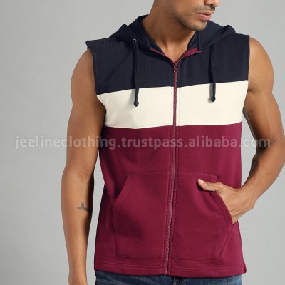 Panel Zipper Sleeveless Hoodies