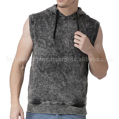 Acid Wash Sleeveless Hoodies